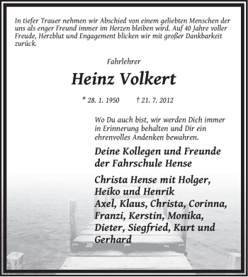 Traueranzeige von Heinz Volkert von Pegnitz-Zeitung